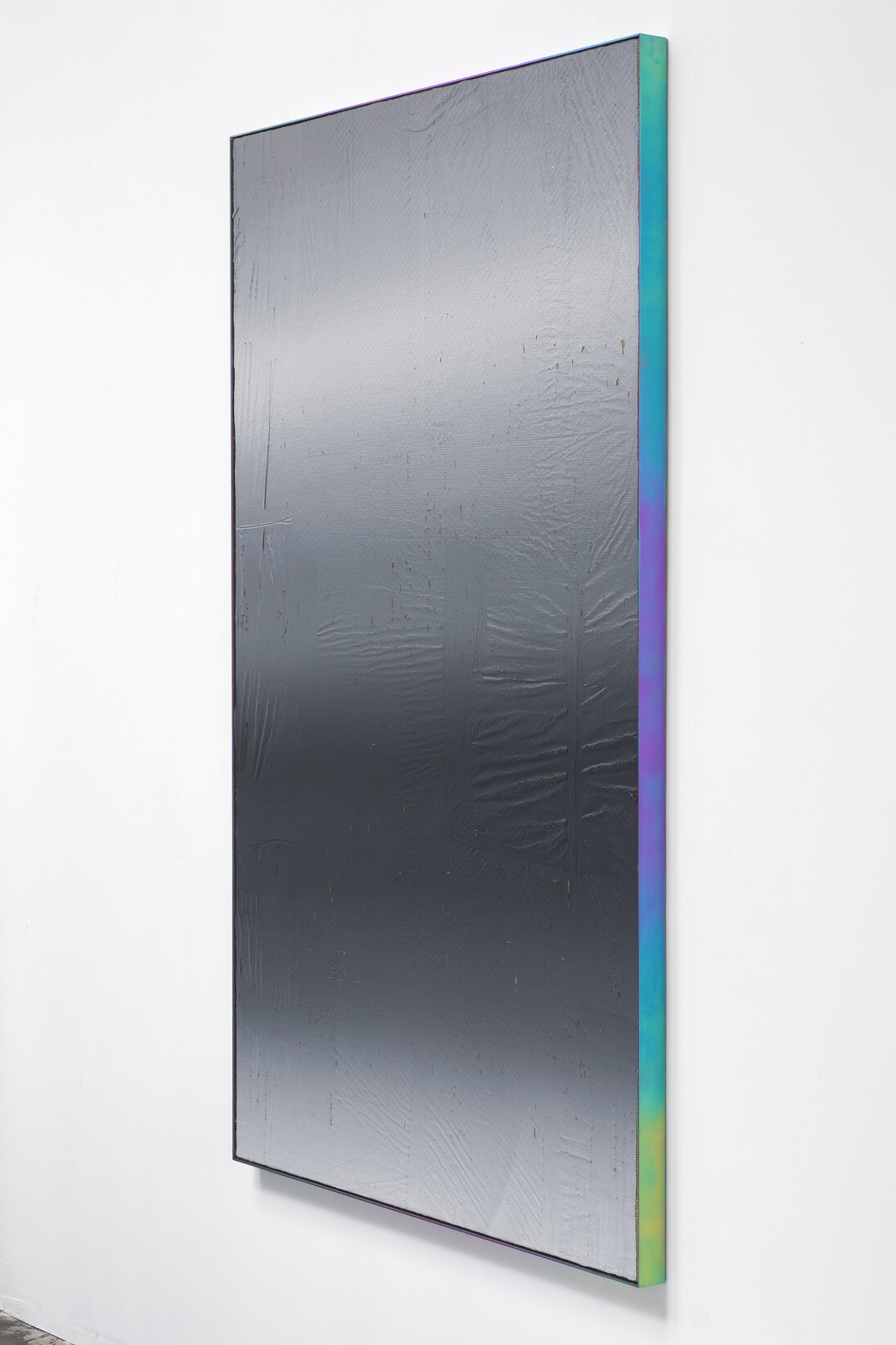 Mark Hagen, To Be Titled (Gradient Painting #50), 2014, Acrylic through burlap over panel, titanium frame anodized with Diet Coke, 72 3/4 x 48 3/4 x 2 inches (framed), © Mark Hagen - Photographer unknown, all rights reserved, Courtesy of the Artist and Almine Rech Gallery
