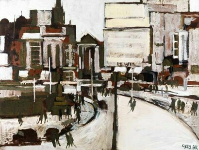 Geoffrey Key, Piccadilly, Manchester, 1965, oil on board, 91.4 x 122 cm, 36 x 48 in