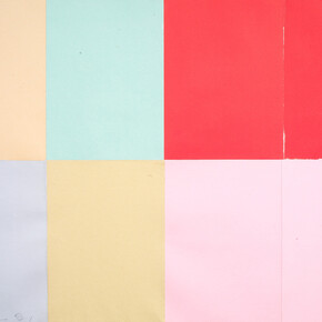 Giuseppe Chiari, Collage 8 carte, 1981. Collage sur toile, cm 70 x 100 / in 27.6 x 39.4. Courtesy Tornabuoni Art 