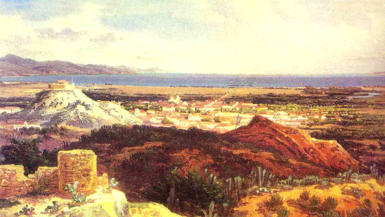 Vista de Cumaná desde el viejo castillo (1843). Obra de Ferdinand Bellermann que muestra la ciudad tal y como era en la época en la que llegó Louis Daniel Beauperthuy.

