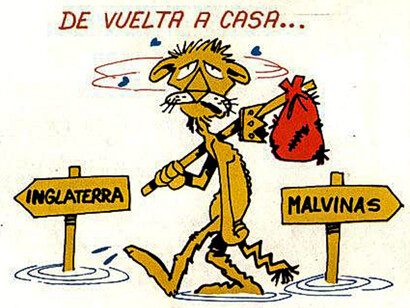 Cartel propagandístico utilizado durante la Guerra de las Malvinas