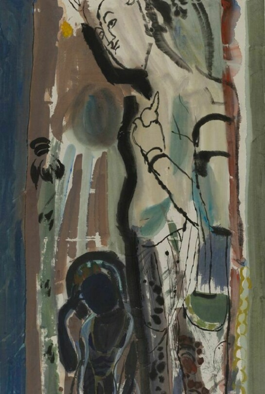 Yuan Yunsheng (b.1937, Nantong), Detail of Dunhuang Sketch No. 7, 1981, Ink and color on paper, 53 1/2 x 26 1/2 inches