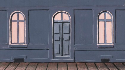 Detalle de La habitación de Madame Sundheim (René Magritte, c. 1960), donde el juego de paradojas de Magritte que desafía nuestra percepción de lo que está abierto o cerrado