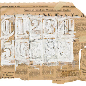 Sturtevant. Johns 0 through 9. 1965. Encaustic on newsprint. 10 13/16 × 14 3/8″ (27.5 × 36.5 cm). Collection de Bruin Heijn. Photo: Peter Cox. © Estate Sturtevant, Paris