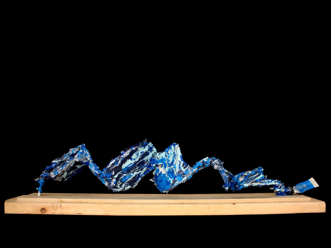 Adrian Molina, A Miles Kind of Blue, 4”x5”x16, ready-made object,paint,resin,wire