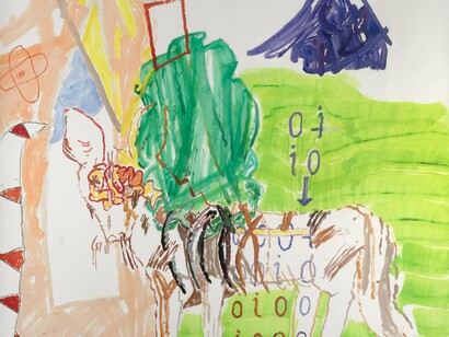 Victoria Bell, To the Cobra 2 (detail), 2022,
oil and pencil on paper,
42 1/2 x 48 1/2 inches. Courtesy of the artist and Gerald Peters Contemporary