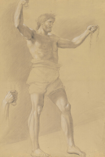 José de Madrazo y Agudo, Estudio de hombre alzando una cadena y estudio de brazo empuñando una espada para La destrucción de Numancia, hacia 1821. Cortesía del Museo del Prado