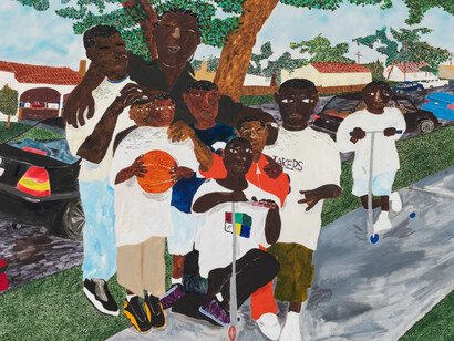 Marcus Leslie Singleton, Razor, 2023. Oil and spray paint on wood panel, Diptych, overall: 60 by 96 in. 152.4 by 243.8 cm.Courtesy of Mitchell-Innes & Nash