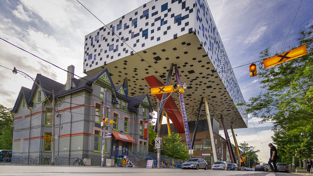 The Rosalie Sharp Centre reflects OCAD University's creative spirit and serves as both a learning space and a bold architectural statement in downtown Toronto, Canada