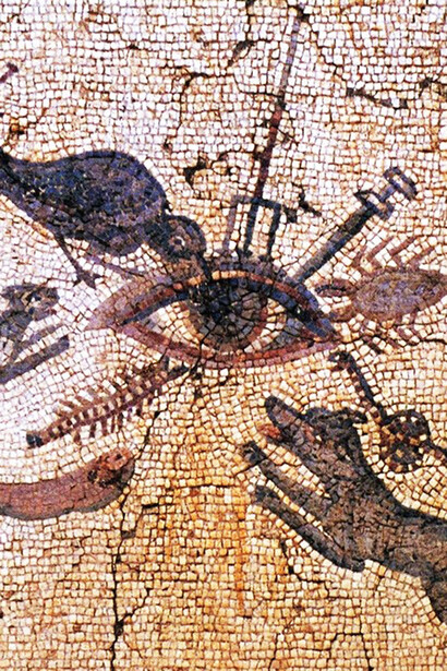 Roman-era mosaic from Antioch depicting a plethora of devices against the evil eye, detail