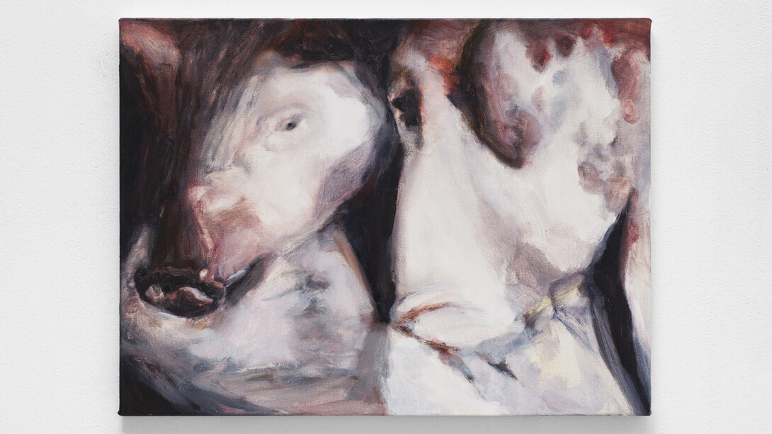 Sara Knowland, Policed sows ii, 2022, oil on canvas. Courtesy the artist and Carlye Packer, LA
