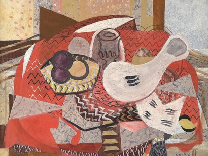 Still Life with Red Tablecloth (Nature morte à la nappe rouge), 1934, Oil on canvas, 81 x 101 cm, Private collection, Georges Braque © VEGAP, Bilbao, 2014, Photo © Leiris SAS Paris