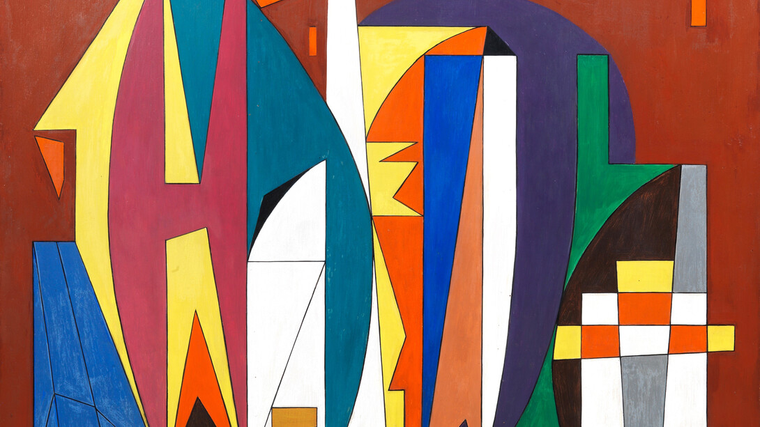 Anastasio Soldati, Composizione, 1952, oil on masonite, 89 x 116 cm / 35 x 45.7 in, Courtesy Tornabuoni Art