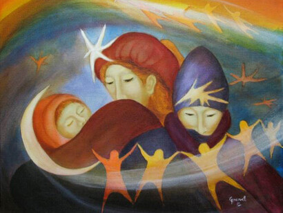 Francine Gravel, Birth of Friendship, Acrylic & Oil on Linen, 20" x 24"