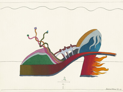 Barbara Nessim. Fire Engine Heel, 1971. Pen and ink, watercolor. Victoria & Albert Museum, E.38-2013.