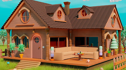 A Sims house set on a grassy landscape, showcasing the virtual world of The Sims