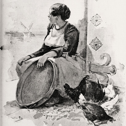 Interpretación del personaje de Dulcinea del Toboso por parte del pintor e ilustrador Cecilio Pla, en su faceta de Aldonza Lorenzo