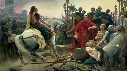 «Vercingétorix hace entrega de sus armas a Julio César»,  Lionel Royer, ca. 1899