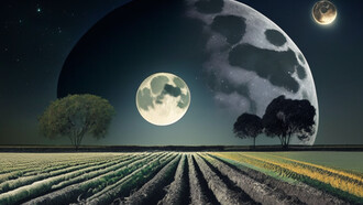 Luna piena che illumina un campo di notte: con la luna crescente, ci sarebbe una tendenza proliferante della vegetazione in foglia e della fruttificazione. Con la luna calante invece, si dovrebbe sviluppare tutta la parte nascosta della pianta.
