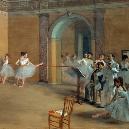 Edgar Degas, "Il foyer della danza al teatro dell'Opéra" (Le foyer de la danse à l'Opéra), dettaglio, 1872. Musée d'Orsay di Parigi, Francia
