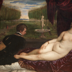 Venus recreándose con el Amor y la Música
Tiziano, Vecellio di Gregorio
Óleo sobre lienzo, 150,2 x 218,2 cm.
Hacia 1555
Madrid, Museo Nacional del Prado