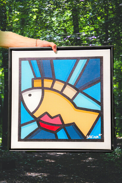 Quadro de peixe em arte cubista