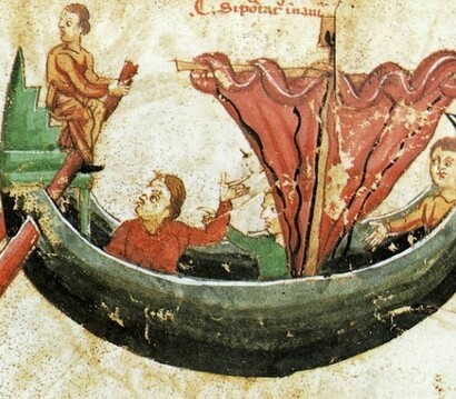 Scena di navigazione dal Codex Medicina Antiqua. XIII secolo.