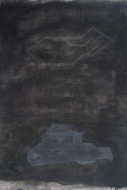 Hà Mạnh Thắng- Hue Citadel in the Night, no. 1 - Đại nội Huế trong đêm, số 1- 2015, watercolor on paper, màu nước trên giấy, 54 x 39 cm
