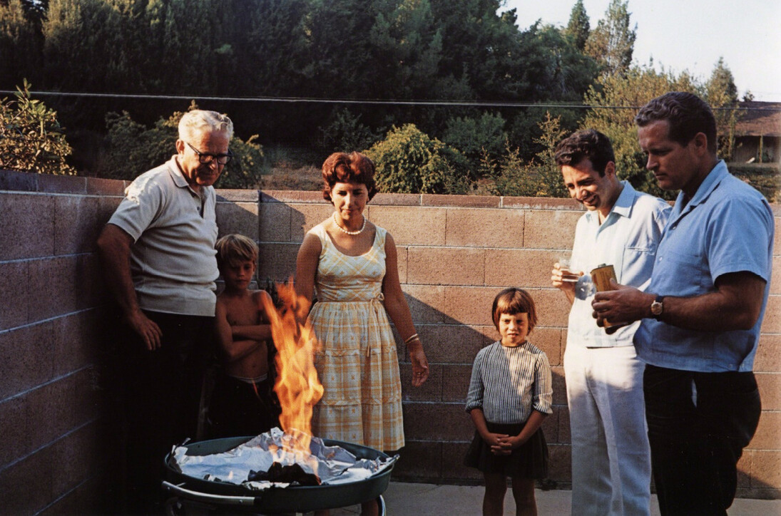 Guy Stricherz, Americans in Kodachrome 1945-65, Flaming Barbeque, Tarzana, California. Photographer: Andrea Katres, 1965. Courtesy of Rosegallery