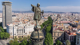 Vista aérea del Monumento a Cristóbal Colón, Barcelona