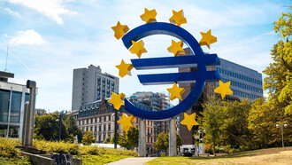 The Euro sculpture located in downtown Frankfurt, Germany, serves as a prominent landmark representing the city's financial significance and European unit