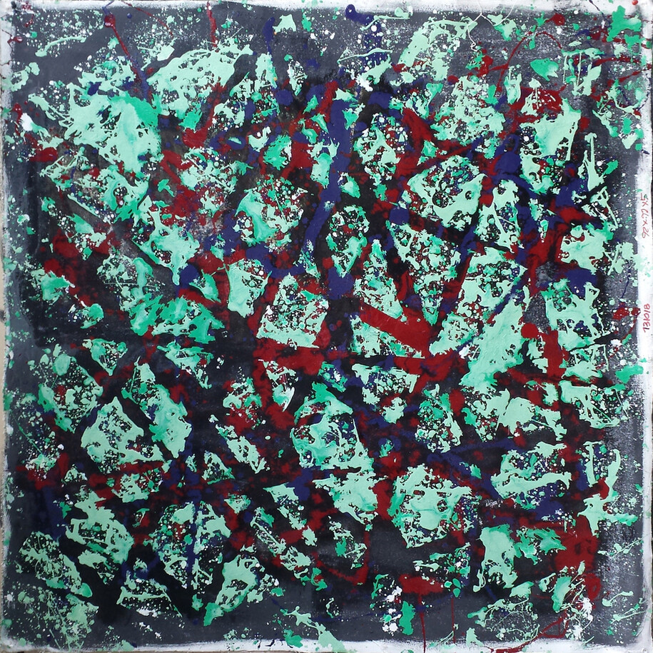 Frequenze cosmiche, 2013, tecnica mista su tela, 102 x 102 x 3 cm