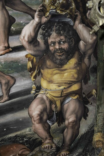 Pared "Visión de la Cruz". El enano Gradasso Berrettai de Norcia durante la restauración. Foto gentileza de los Museos Vaticanos