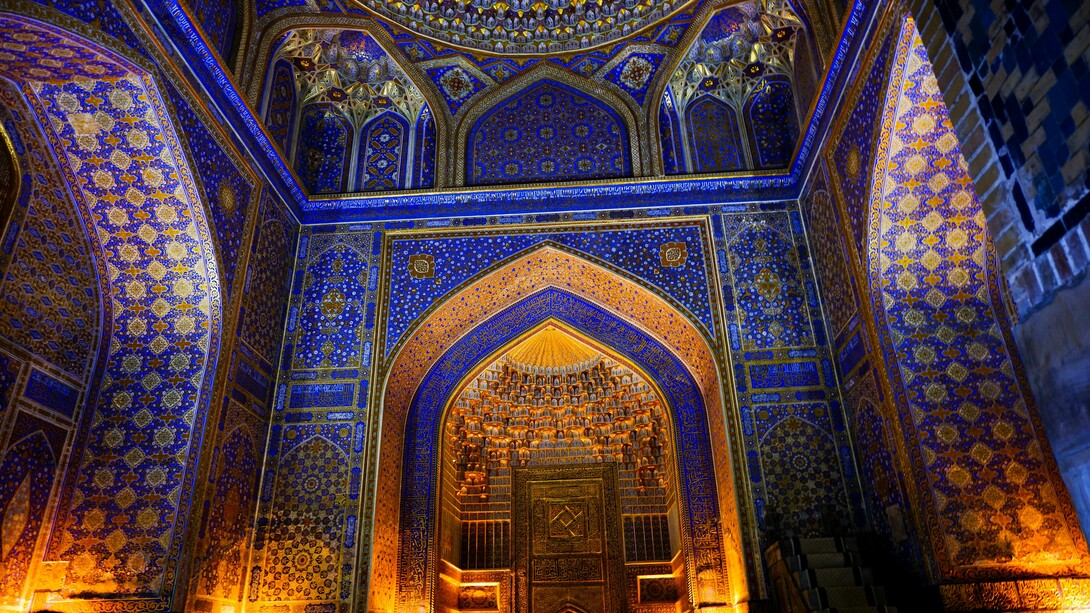 Interior of Tilya mosque in Registan Square