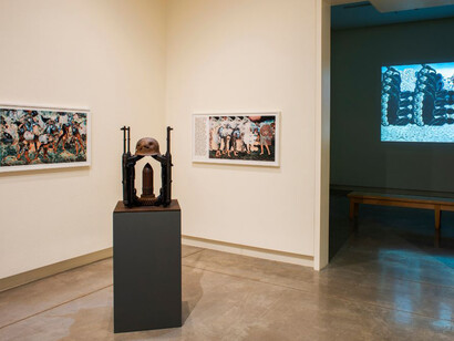 Installation view, What's at Stake, 2023. Photo by Ezra Marcos. Courtesy of the artist and Schneider Museum of Art