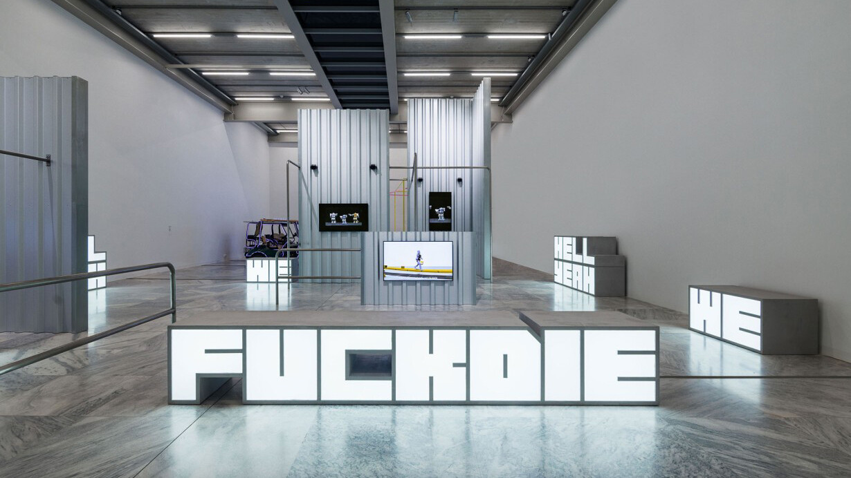 Hito Steyerl, Humanity had the bullet go in through one ear and out through the other, exhibition view. Courtesy of MAK