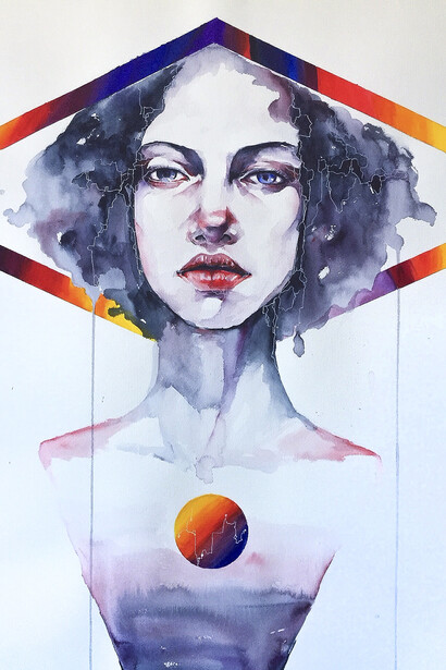 Jieting Chen, Cosmos, Watercolor on Paper, 30” x 22”, Courtesy of Agora Gallery