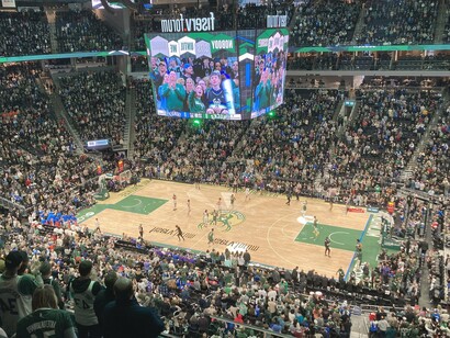 The Boston Celtics playing at their home court, TD Garden in Boston, Massachusetts