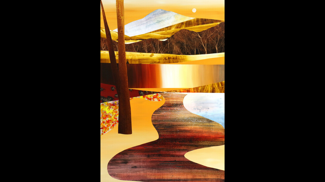 Sarah Winkler, Sunrise Yakima Valley, acrylic on wood panel, 60x40 inches. Courtesy the artist and Foster/White Gallery