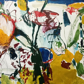 Luis Olaso, Composition for a bouquet of fowers, 2023, oil, acrylic, oil bar and oil pastel on canvas, 200x290 cm. Courtesy the artist and JD Malat Gallery