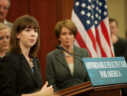 Liz Bartenstein sharing her life experience during "Thank You Affordable Care Act", in 2012. A Richmond native, Bartenstein had been burned badly during an accident. She was covered under her parents' plan thanks to the Affordable Care Act