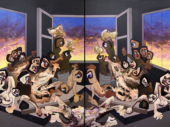 Tom de Freston, Raft, 2014, oil on canvas, 200 x 340 cm