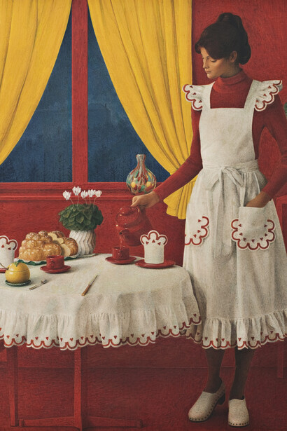 Graham Little, Untitled (Parlour), 2014, Gouache, egg tempera and colour pencil on paper, Unframed: 43.2 x 36.4 cm / 17 1/8 x 14 3/8 ins, Framed: 73.6 x 64.8 cm / 29 x 25 1/2 ins, Copyright the artist, Courtesy Alison Jacques Gallery, London, Photo: Michael Brzezinski