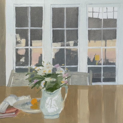 Sara MacCulloch, Front Porch Evening, 2023, oil on canvas, 24x24 in. Courtesy of the Kathryn Markel Fine Arts Gallery