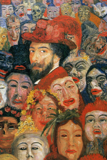James Ensor, Autorretrato con máscaras (1889, detalle)