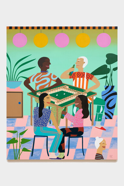 Chelsea Ryoko Wong, Below, What Happens Underground Stays Underground, Subterranean Gambling, 2023. Acrylic on canvas, 72 x 60 inches / 182.9 x 152.4 cm. Courtesy of Jessica Silverman Gallery