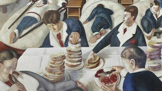 Stanley Spencer, Tea in the Hospital Ward, South wall at Sandham Memorial Chapel, Burghclere, Hampshire, 1927-1932, (105.5 x 185.5cm), © the estate of Stanley Spencer 2013. All rights reserved DACs. National Trust Images/John Hammond