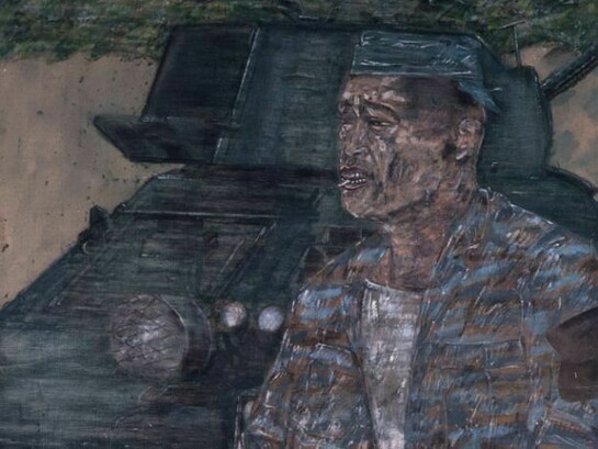 Leon Golub, Mercenaries II (Section I, 1975, acrylic on linen, 259 x 152 cm, Copyright the artist, courtesy the Estate of Leon Golub and Anthony Reynolds Gallery, London