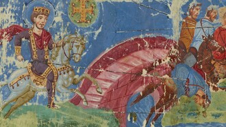 La visione di Costantino e la battaglia di Ponte Milvio in un manoscritto bizantino del IX secolo, Bibliothèque nationale de France, Parigi, Francia