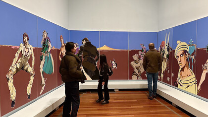 Installation view from the “Art of Manga” exhibition at the de Young Museum in San Francisco, featuring works from Hirohiko Araki’s JoJo’s Bizarre Adventure series. The exhibition showcases hundreds of original drawings and large-scale installations by major Japanese manga artists from the 1970s to the present, including Eiichiro Oda (One Piece), Junji Ito, and Tite Kubo (Bleach). Araki’s featured artwork includes life-sized characters and their Stands, designed to align with viewers’ eye levels for an immersive experience, highlighting manga as a recognized art form in a museum setting. Photo: © İdil Burkutoğlu